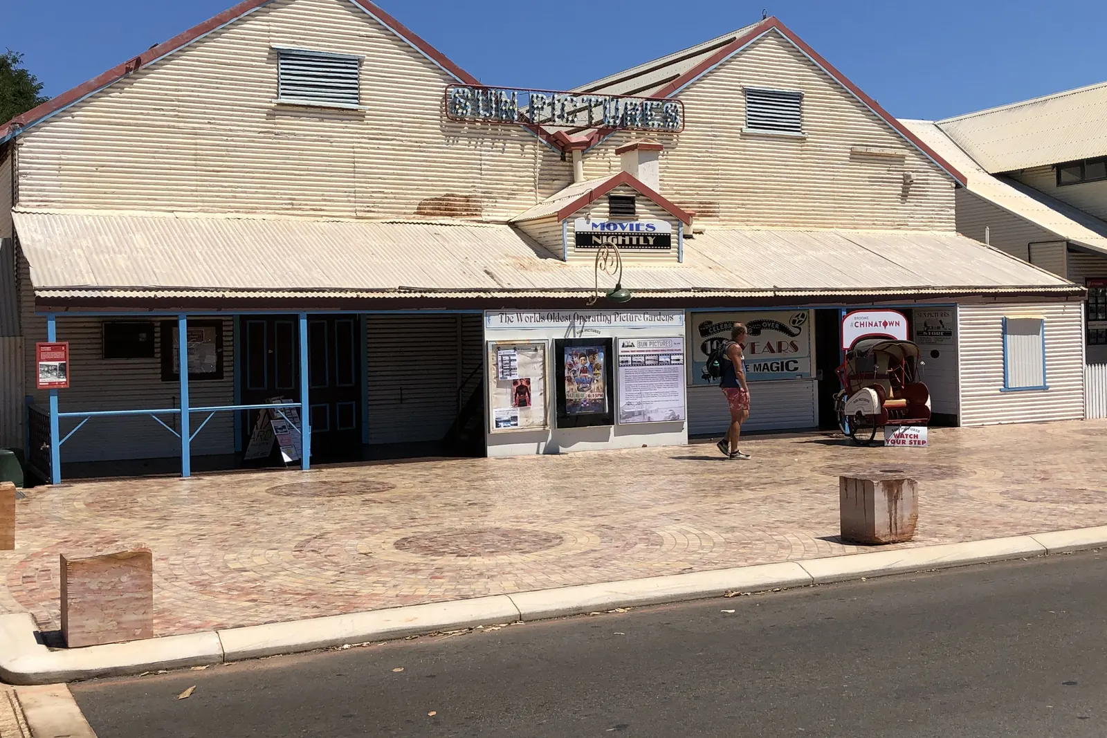 The weatherboard front of Sun Pictures, the open-air cinema in Chinatown, Broome